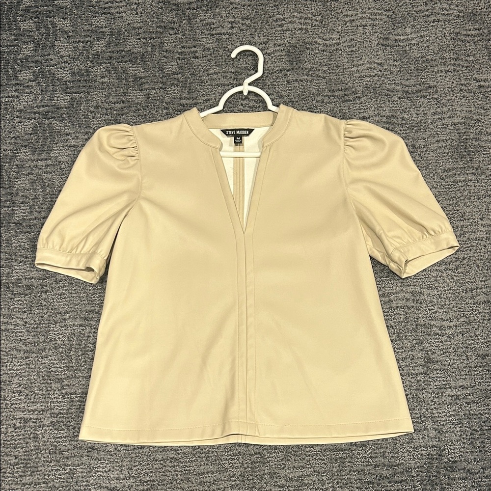 Steve Madden Beige Puff Sleeve Blouse
